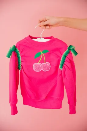 MINI KIDS CHERRY RIBBON PINK PULLOVER