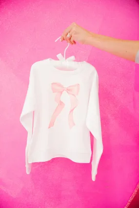 MINI KIDS PINK BOW WHITE PULLOVER