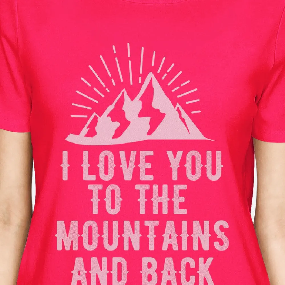 Mountain And Back Hot Pink Crew Neck Summer Graphic T Shirt For Her