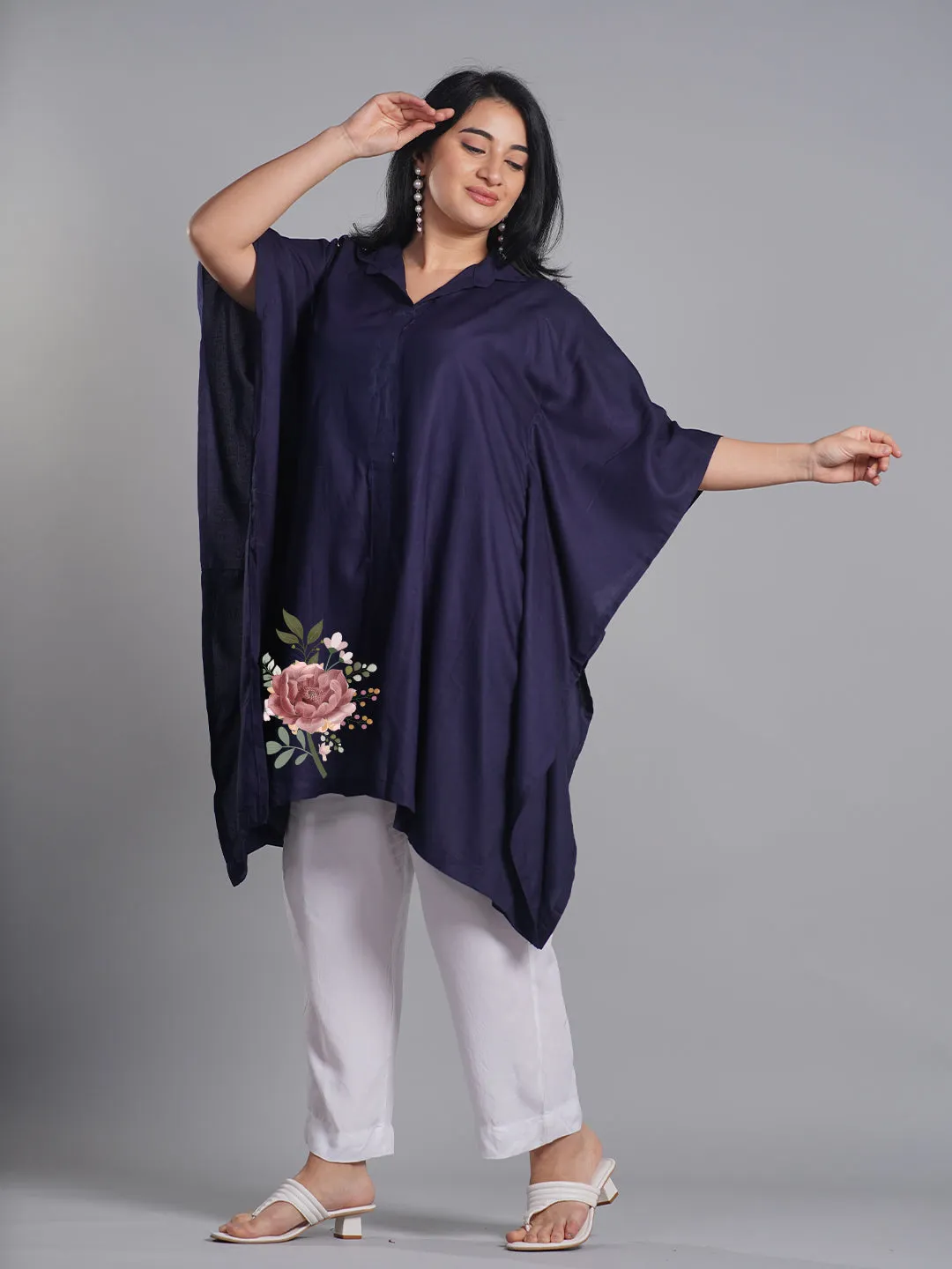 Navy Rayon ShirtKurta - Gulabari