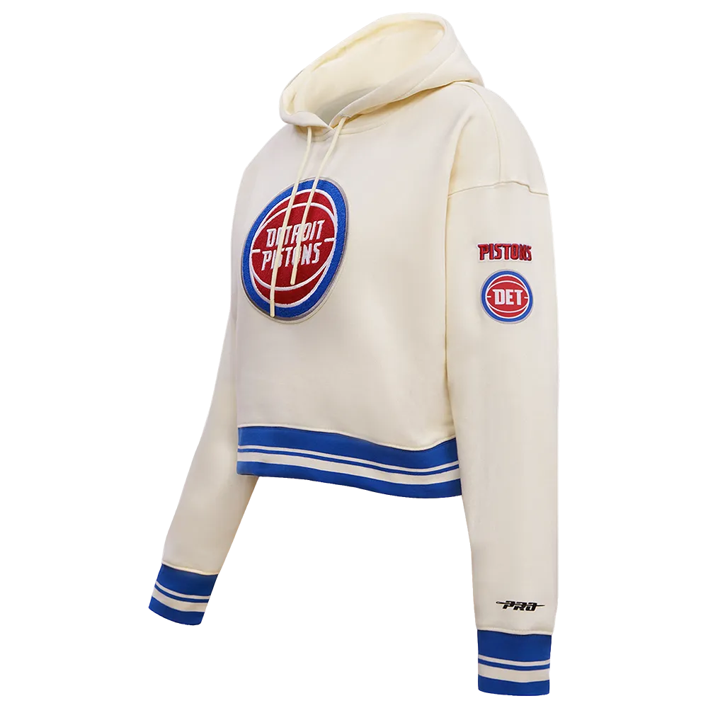 NBA DETROIT PISTONS RETRO CLASSIC WOMEN'S RIB CROPPED PO HOODIE (EGGSHELL/ROYAL BLUE)