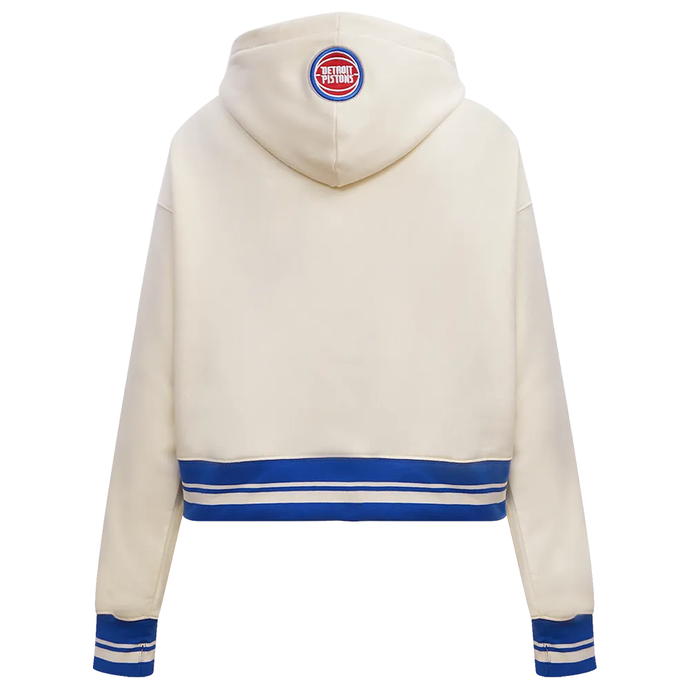 NBA DETROIT PISTONS RETRO CLASSIC WOMEN'S RIB CROPPED PO HOODIE (EGGSHELL/ROYAL BLUE)