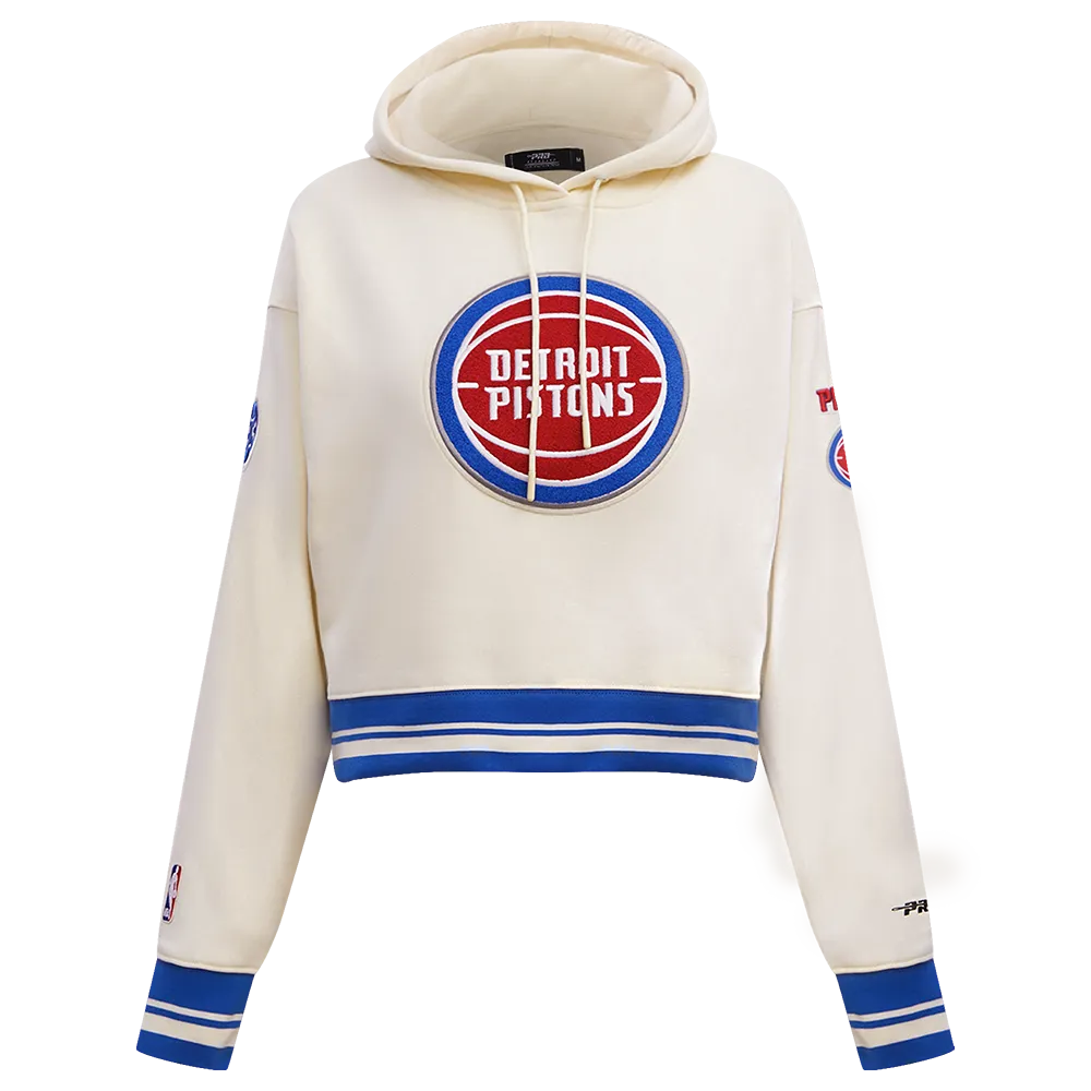 NBA DETROIT PISTONS RETRO CLASSIC WOMEN'S RIB CROPPED PO HOODIE (EGGSHELL/ROYAL BLUE)