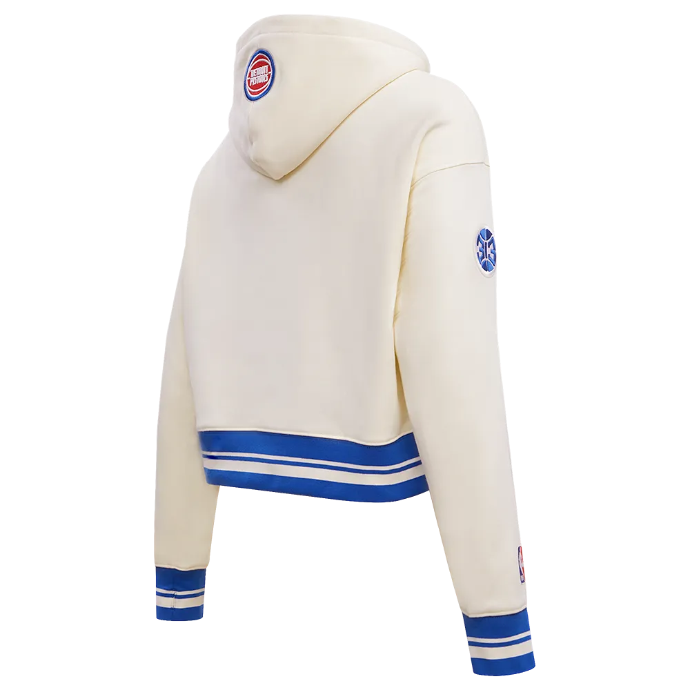 NBA DETROIT PISTONS RETRO CLASSIC WOMEN'S RIB CROPPED PO HOODIE (EGGSHELL/ROYAL BLUE)