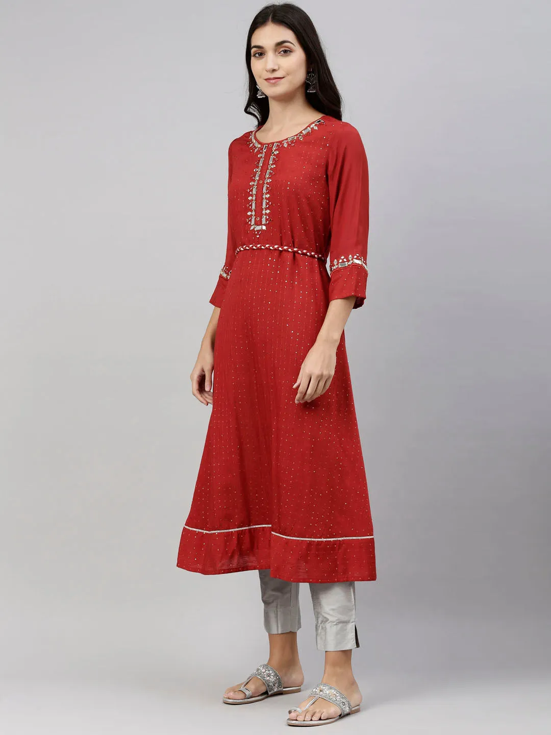 Neeru's Rust Color Chanderi Fabric Tunic