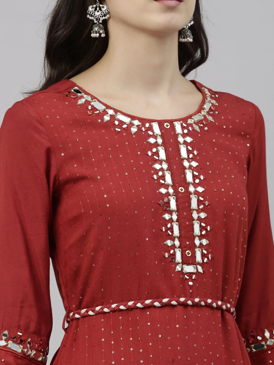 Neeru's Rust Color Chanderi Fabric Tunic