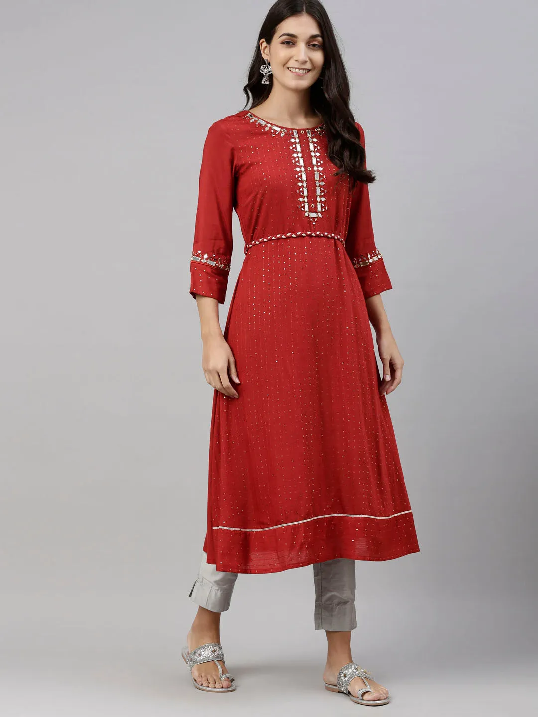 Neeru's Rust Color Chanderi Fabric Tunic