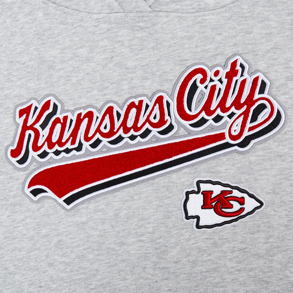 NFL KANSAS CITY CHIEFS SCRIPT TAIL WOMEN'S RIB FLC CROPPED PO HOODIE (HEATHER GRAY/BLACK)