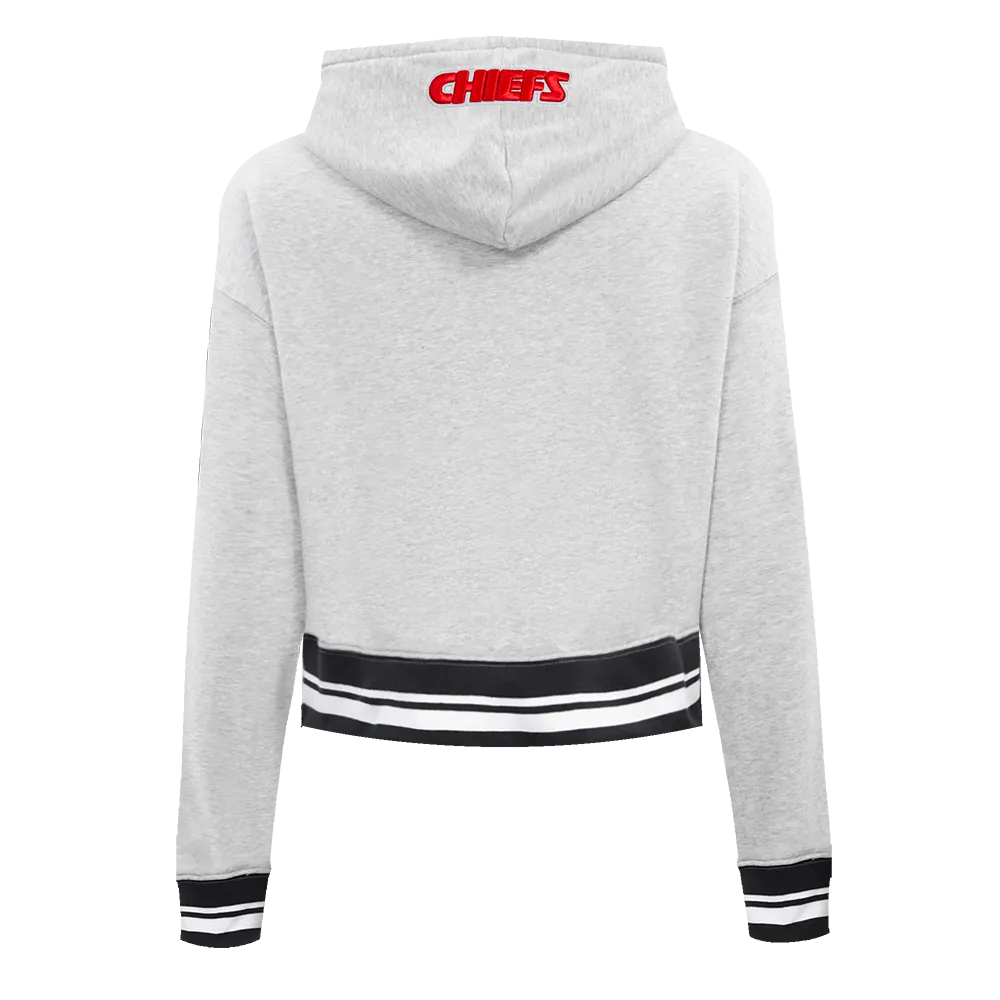 NFL KANSAS CITY CHIEFS SCRIPT TAIL WOMEN'S RIB FLC CROPPED PO HOODIE (HEATHER GRAY/BLACK)