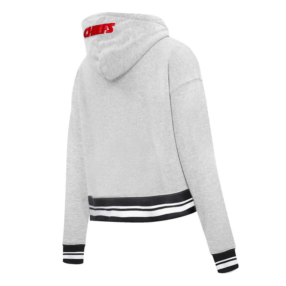 NFL KANSAS CITY CHIEFS SCRIPT TAIL WOMEN'S RIB FLC CROPPED PO HOODIE (HEATHER GRAY/BLACK)