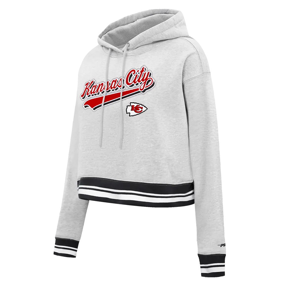 NFL KANSAS CITY CHIEFS SCRIPT TAIL WOMEN'S RIB FLC CROPPED PO HOODIE (HEATHER GRAY/BLACK)