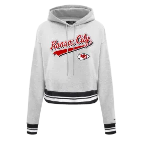 NFL KANSAS CITY CHIEFS SCRIPT TAIL WOMEN'S RIB FLC CROPPED PO HOODIE (HEATHER GRAY/BLACK)