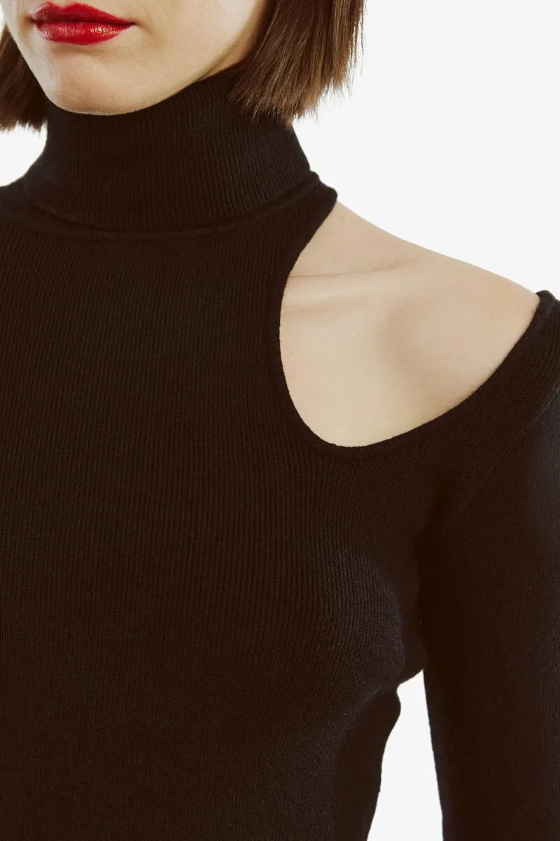 OLESA ASYMMETRIC KNIT TOP - BLACK