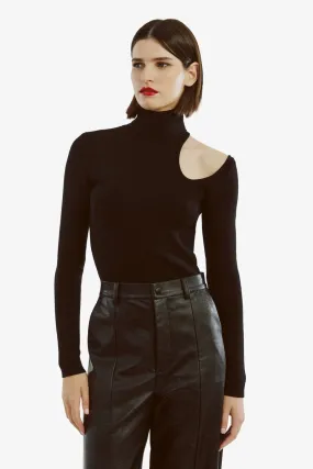 OLESA ASYMMETRIC KNIT TOP - BLACK