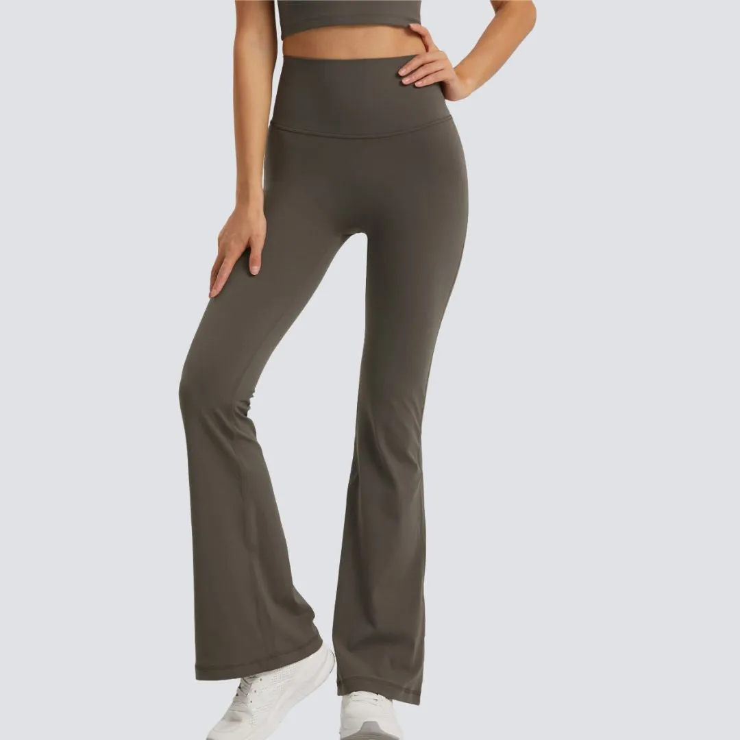 One-Size Flared Yoga Pants - Khaki Brown