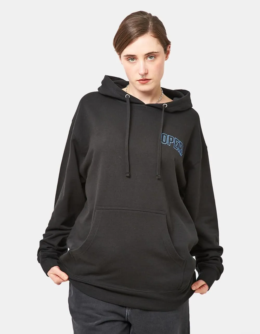 Opera Outline Embroidered Pullover Hoodie - Black