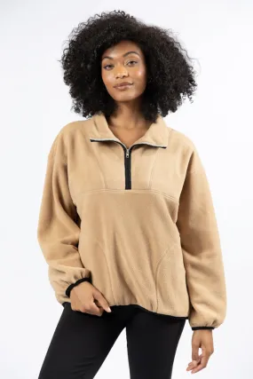 Outside The Box Beige Contrast Trim Fleece Pullover SALE