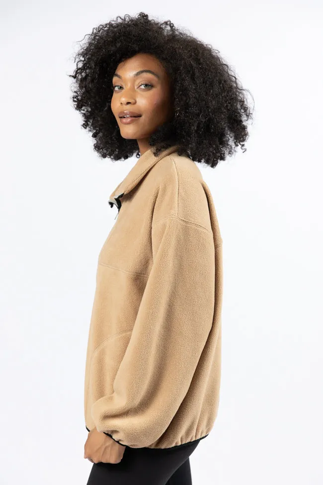 Outside The Box Beige Contrast Trim Fleece Pullover SALE