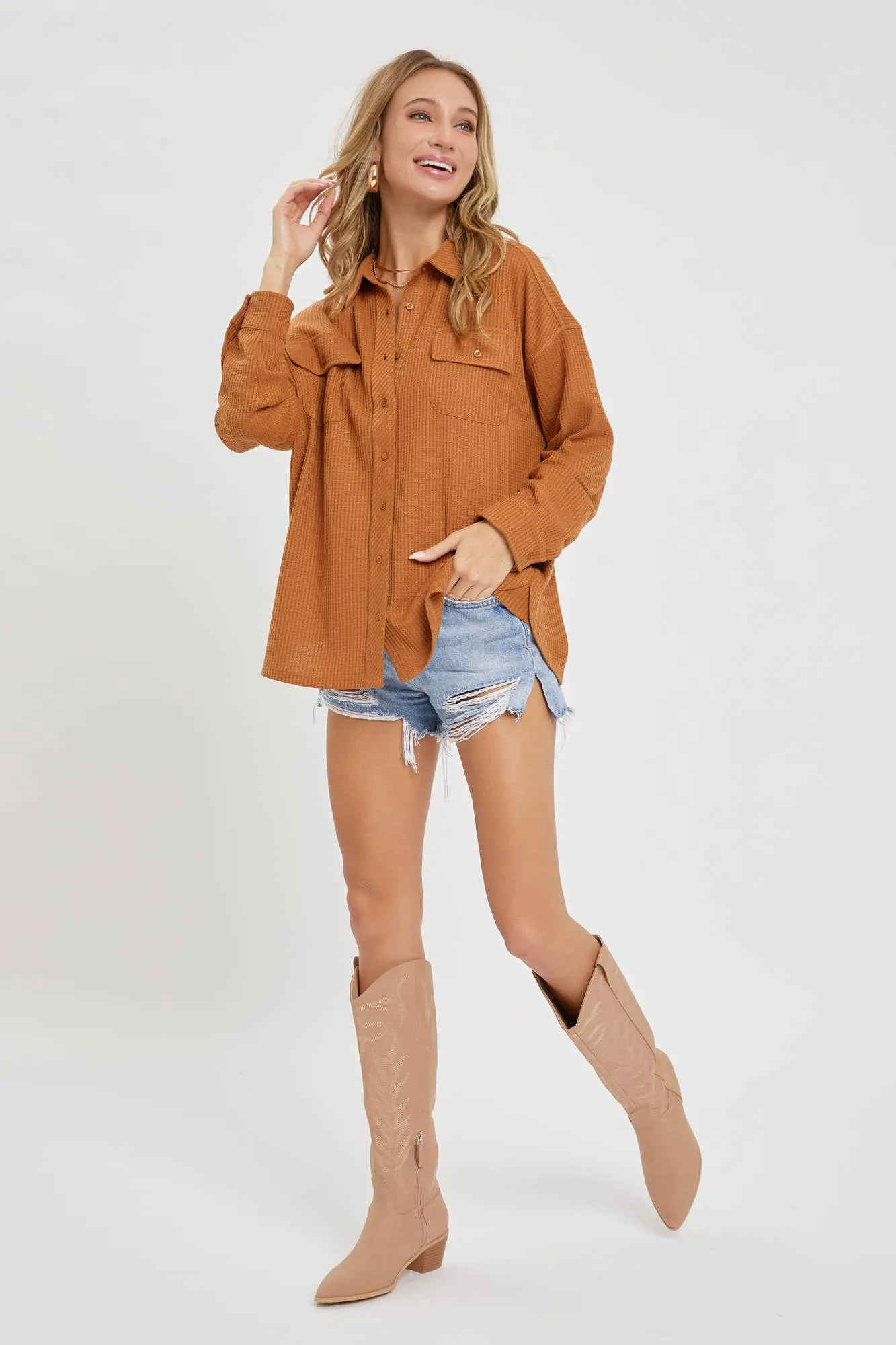 OVERSIZED BUTTON DOWN SHIRTS - MOCHA