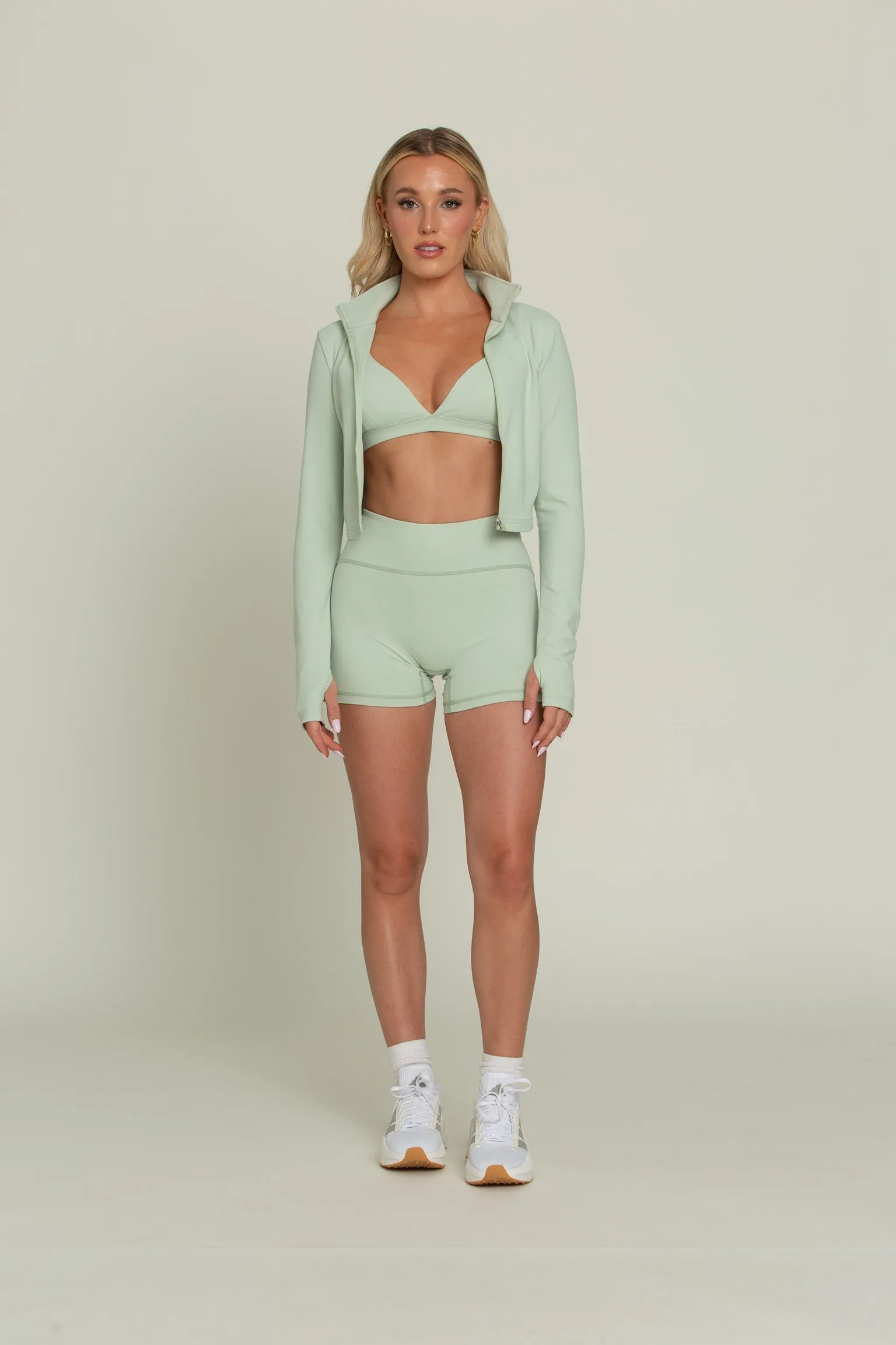 Pastel Green Cropped Zip Up Jacket