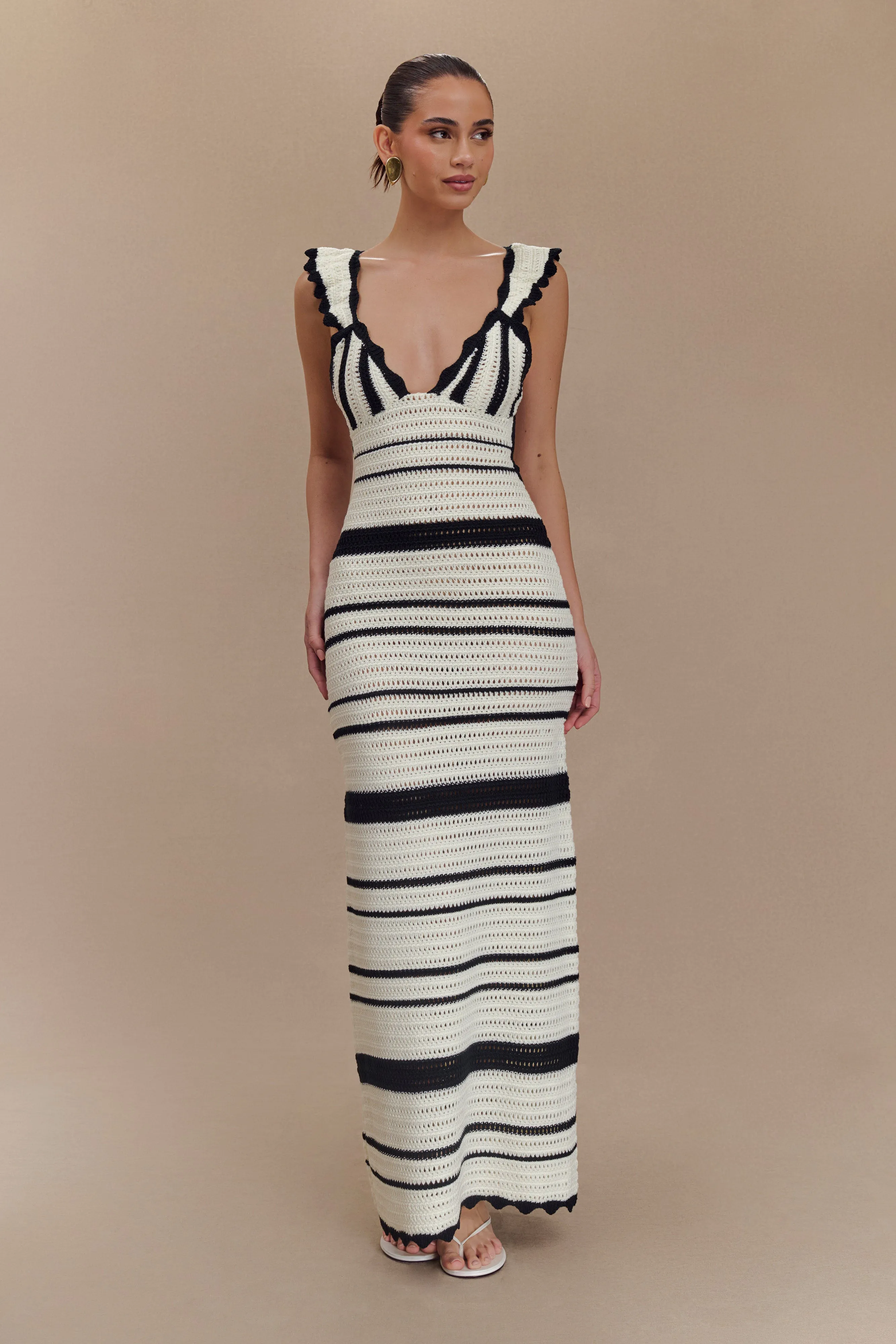 Perpetua Knit Contrast Maxi Dress - Black And White