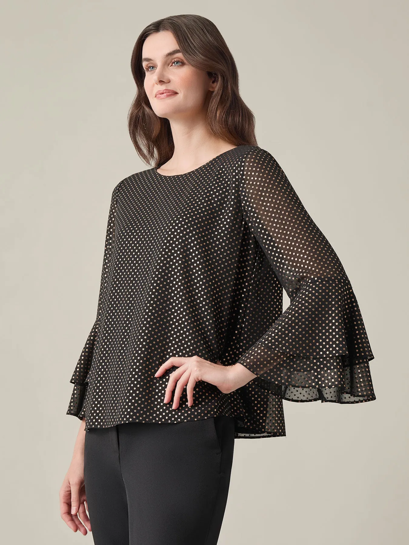 Petite Tiered Bell Sleeve Blouse, Sparkle Detail