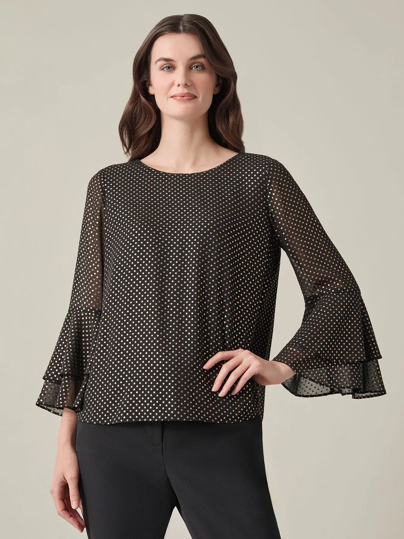 Petite Tiered Bell Sleeve Blouse, Sparkle Detail