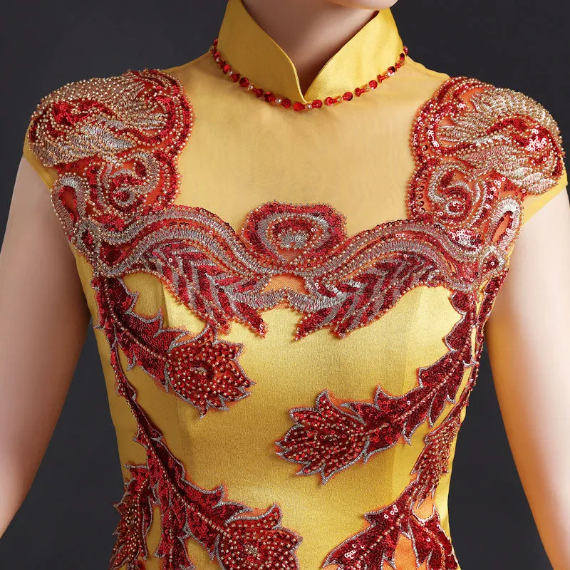 Phoenix Tail Embroidery & Sequins Mermaid Chinese Evening Dress