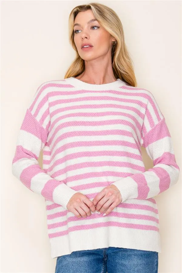 Pink & Ivory Striped Pullover