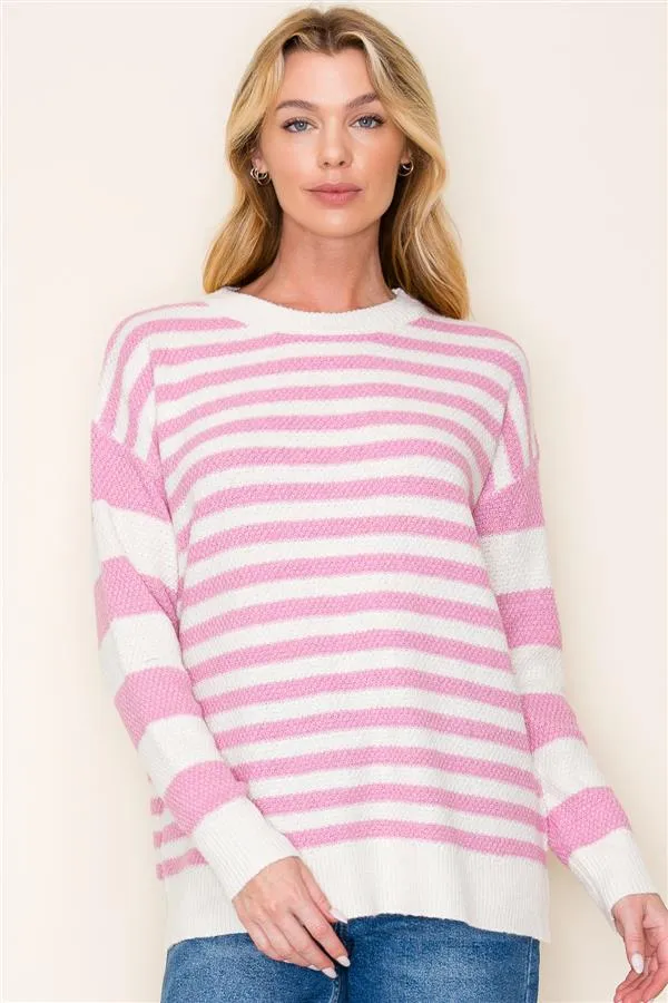 Pink & Ivory Striped Pullover