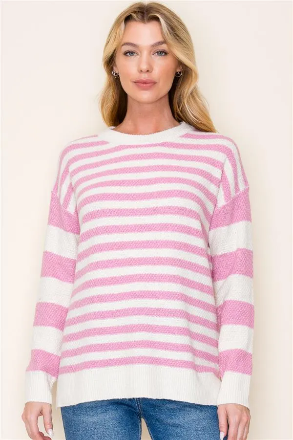 Pink & Ivory Striped Pullover