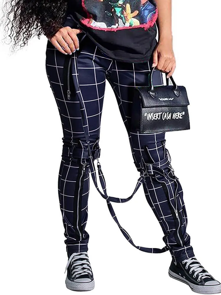 Plaid Color Block Stretchy High Waist Skinny Pants