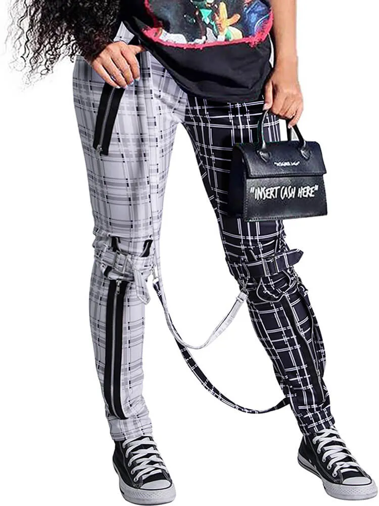 Plaid Color Block Stretchy High Waist Skinny Pants