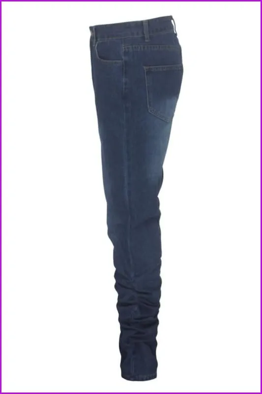 Pleated Bottom High Waist Dark Blue Jeans For WomenDE935