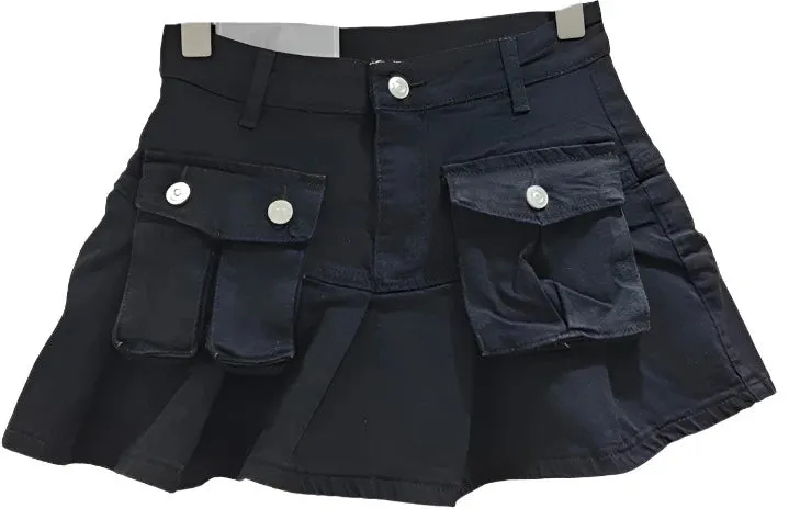 Pleated Denim Pocket Skirt