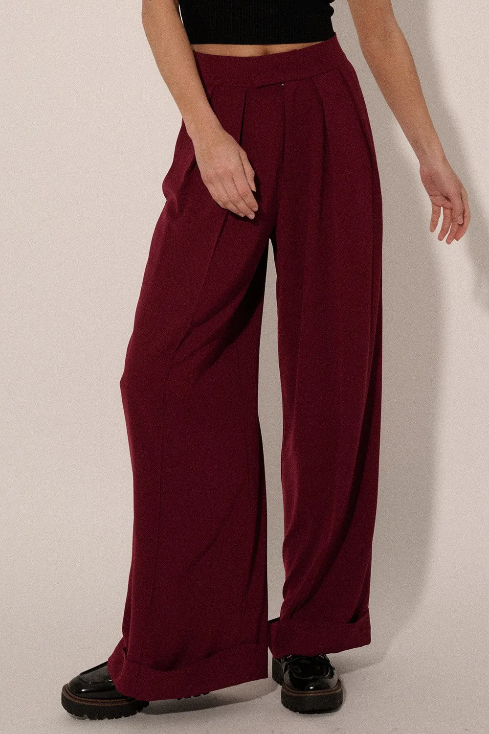 Pleated Euphoria High-Waisted Pants - Deep Magenta