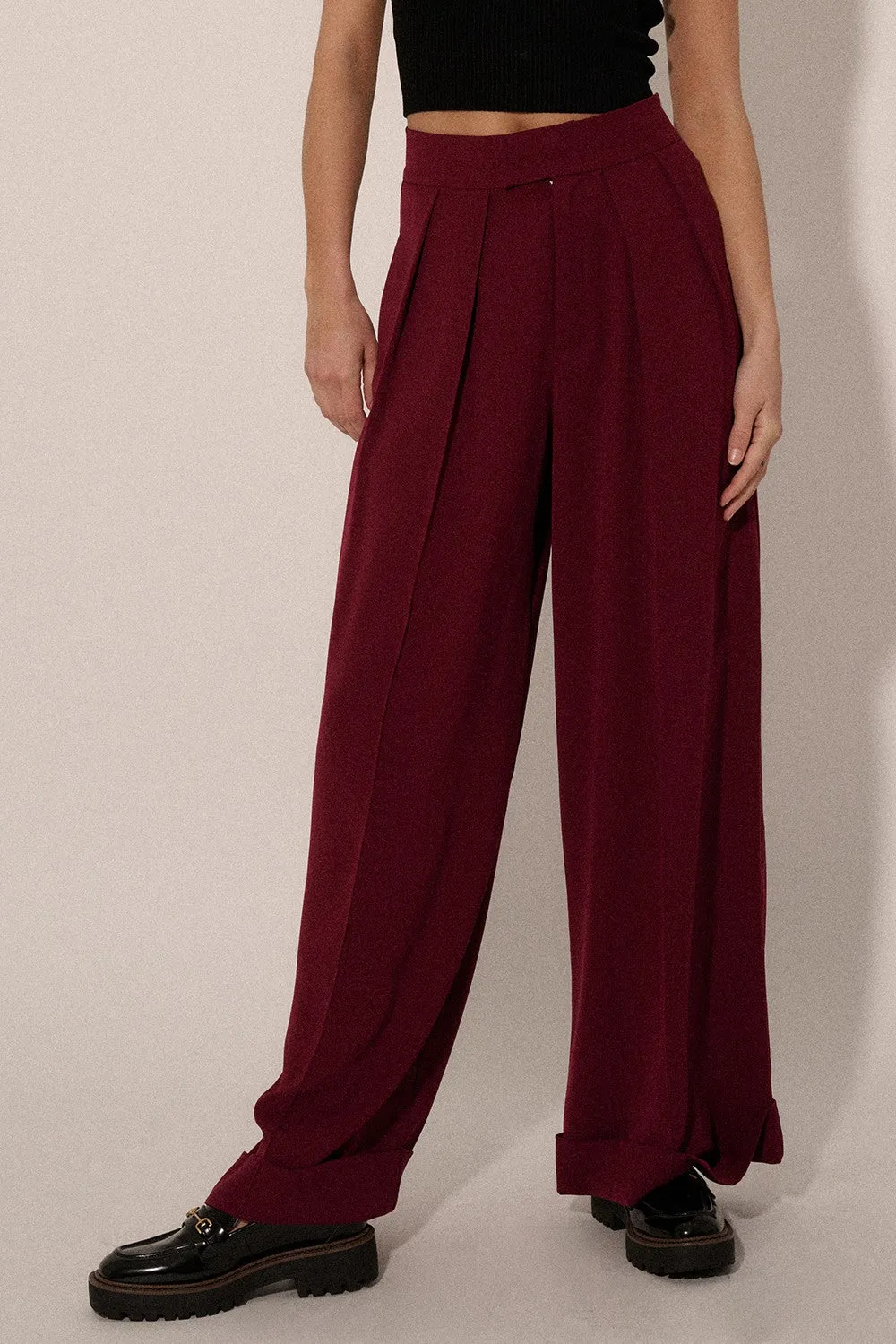 Pleated Euphoria High-Waisted Pants - Deep Magenta