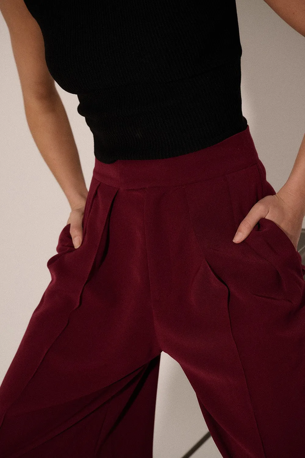 Pleated Euphoria High-Waisted Pants - Deep Magenta