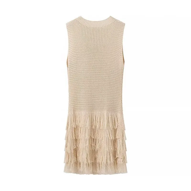 Pre Order:  Knitted Sleeveless Round Neck Hollow Out Tassel Dress