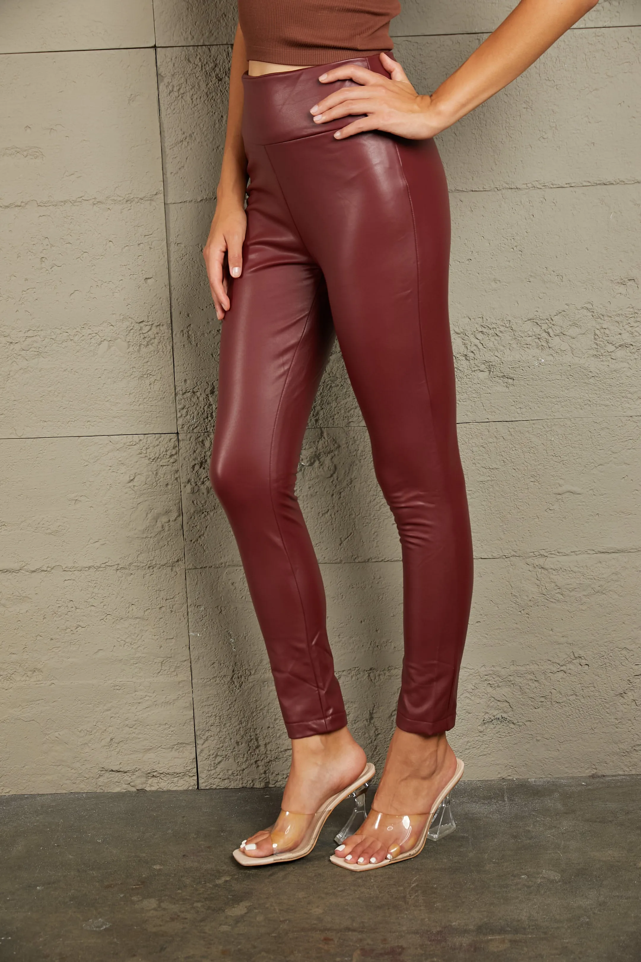 PU High Waist Straight Pants