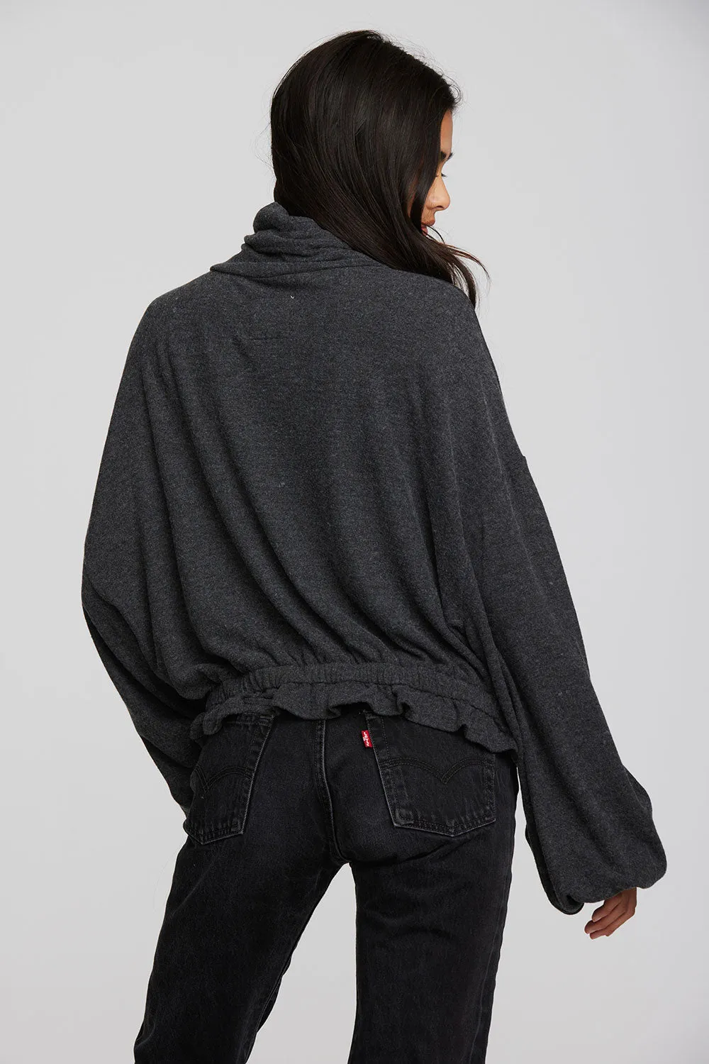 Recycled Bliss Knit Cropped Pullover with Elastic Waist & Sleeve