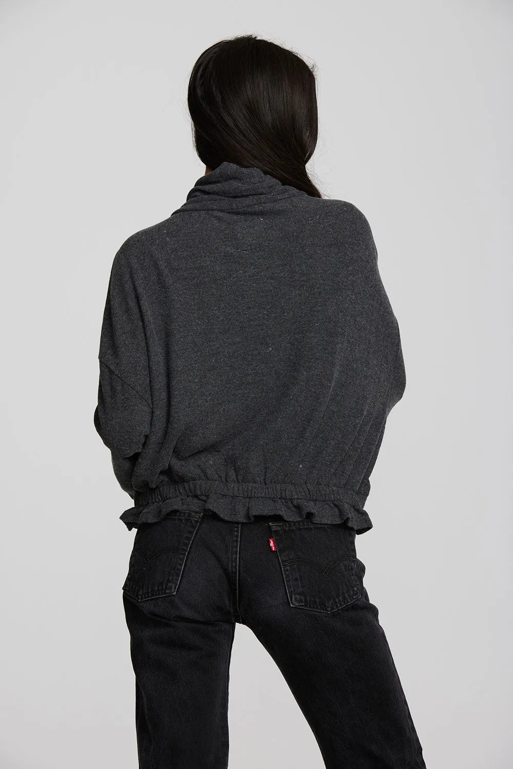 Recycled Bliss Knit Cropped Pullover with Elastic Waist & Sleeve