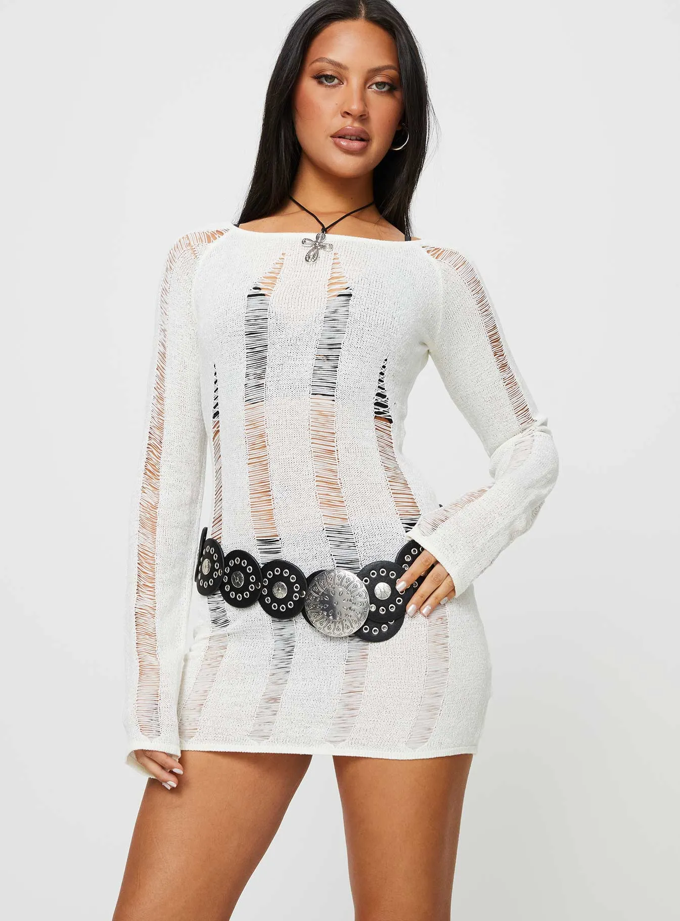 Regie Long Sleeve Mini Dress White