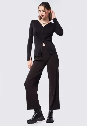 Regular Fit Flared Rib Pants