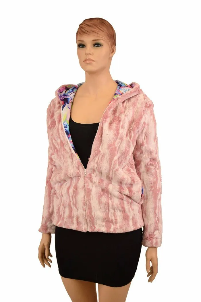 Rosewater Minky Faux Fur Long Jacket with Kitty Ears