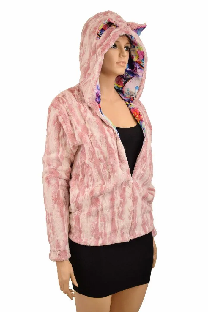 Rosewater Minky Faux Fur Long Jacket with Kitty Ears