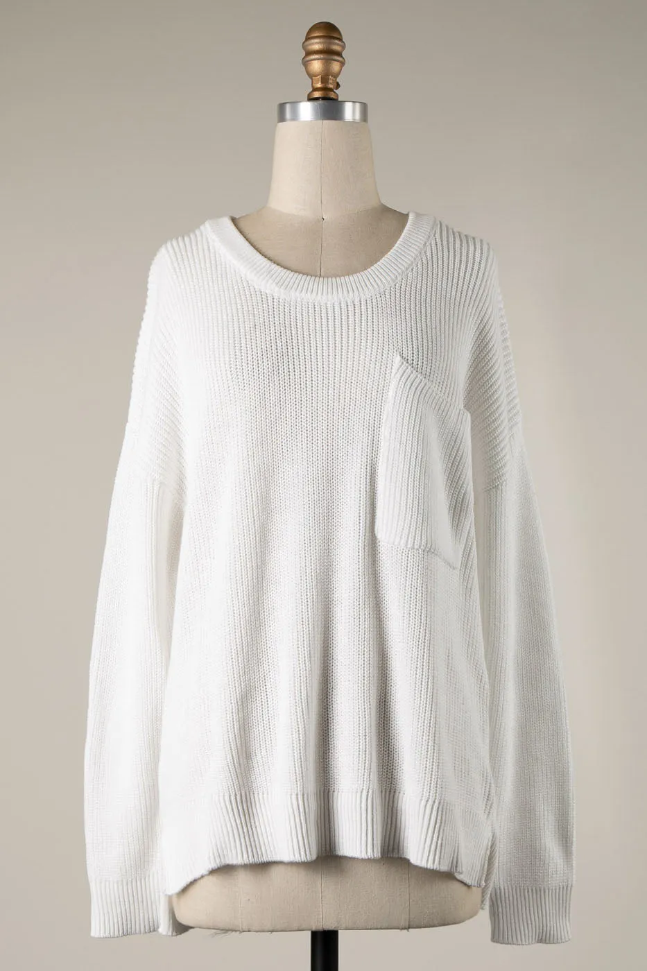 ROUND NECK PATCHED POCKET CABLE KNIT SWEATER 1 PACK