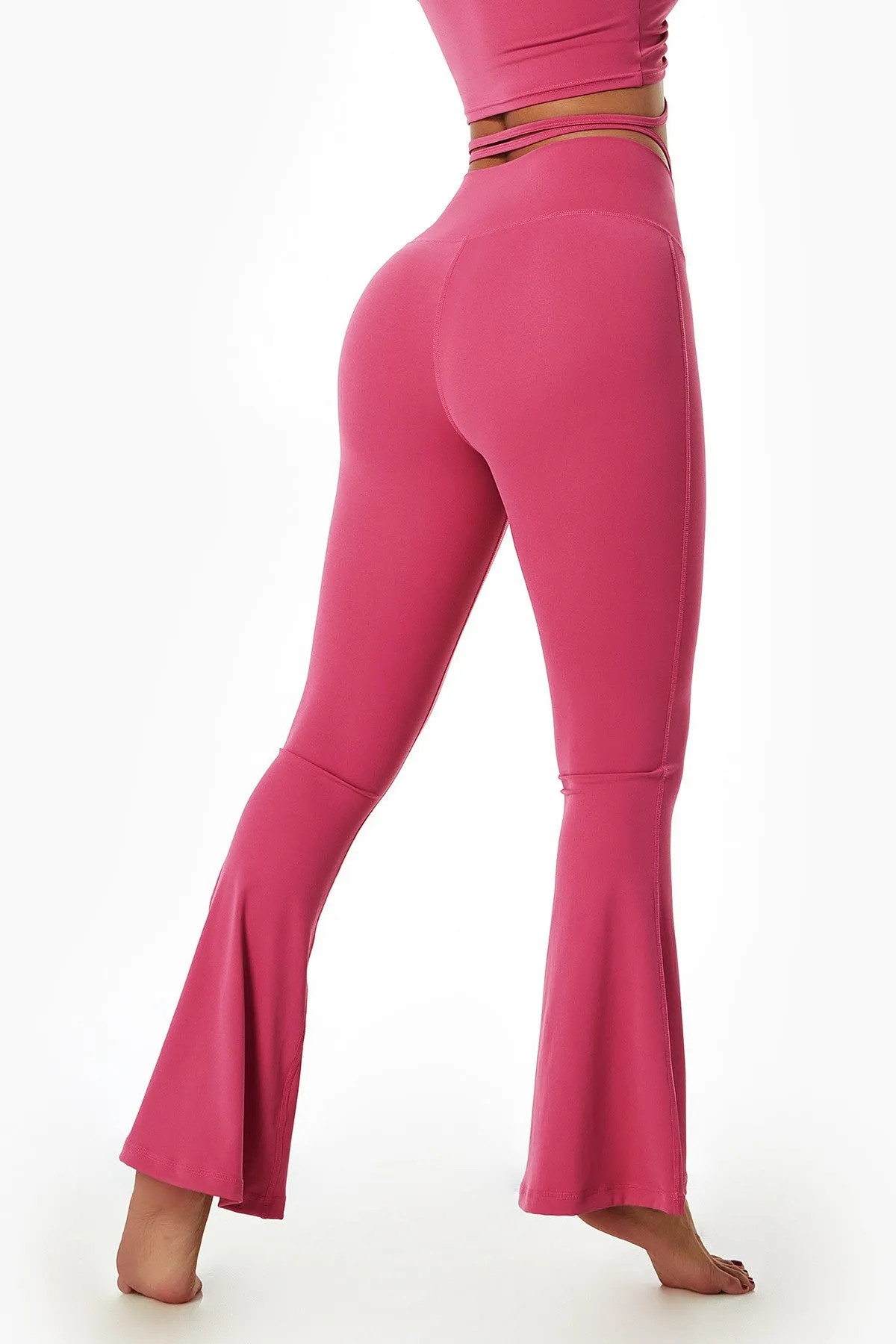 Ruched Front Waist Tie V-Cut Flared Leggings