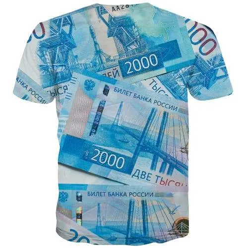 Russian Ruble T-shirt Men Money T shirts Funny Russia Shirt Print Blue Tshirts Casual Harajuku Tshirts Cool Short Sleeve Hip hop