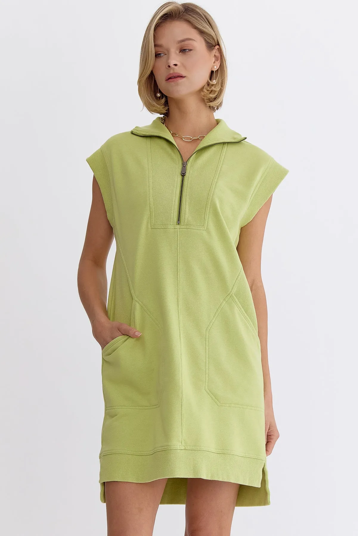 Rynn Solid Sleeveless Mini Dress-Lime